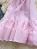 Ruffled Hem Pink Bow Tie Mini Dress