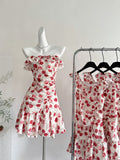 Romantic Off Shoulder Ruffled Floral Mini Dress