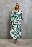 Green and White Abstract Pattern Midi Dress