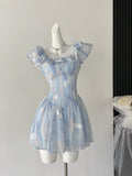 Ruffled Cinderella-esque Blue Floral Dress