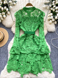 Inner Slip Belted Waist Vibrant Green Dress