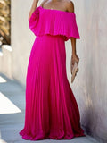 Summer Off Shoulder Pleats Chiffon Maxi Dress