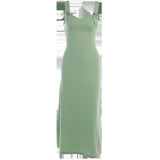 Tie Shoulder Green Maxi Causal Dress