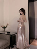 Sexy slit high-grade waist sling dress long skirt