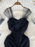 Sparkling Tulle Sweetheart Black Cocktail Dress