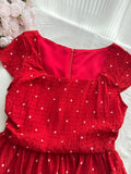 Red Polka Dot Peplum Top Pleated Maxi Skirt