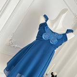 Exquisite Butterfly Lace Blue Strappy Mini Dress