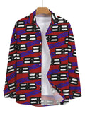 Men Red Print Curved Hem Shirt Tee