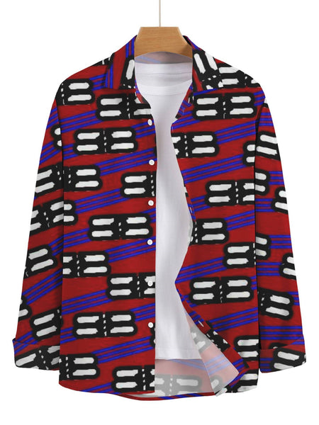 Men Red Print Curved Hem Shirt Tee