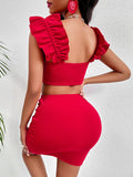 Red Off-Shoulder Top and Skirt Set