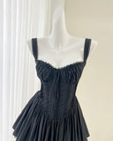 Black Lace-Trimmed Short Mini Dress