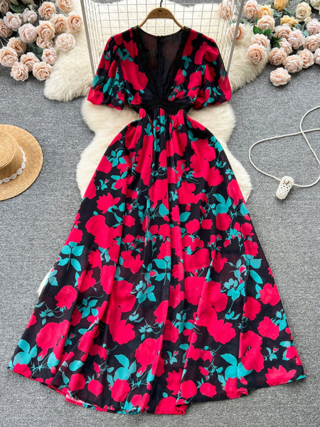 Flora Gala Enchanting Rose-Print Gown with Lace Detailing