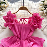 Pink Pleated Paradise Stunning Ruffle Mini Dress