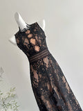 Elegant Sleeveless High Neck Lace Midi Dress