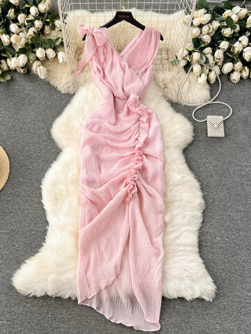 Ethereal Blush Pleated Ruffle Dress