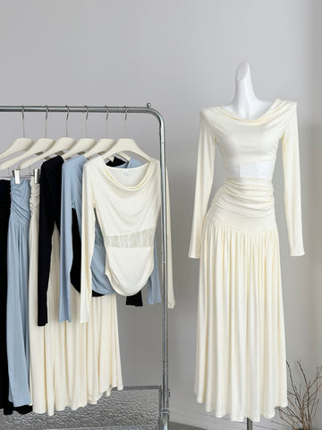 Sleeve Top Lace Flowy Maxi Skirt Set