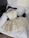 Exquisite Cream Corset Style Ruffled Skirt Set