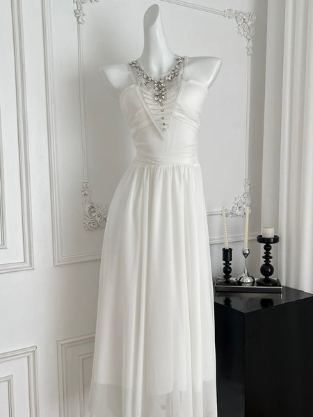 Crystal Embellishments White Sleeveless Maxi Dress