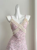 Delicate Floral Prints Light Pink Slip Dress