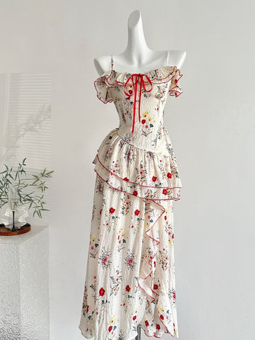Ruffled Layers Off Shoulder Floral Print Dress