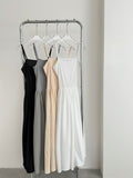 Flowy Skirt Minimalist Beige Spaghetti Strap Dress