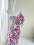 Vibrant Floral Print Ruffles Maxi Beach Dress