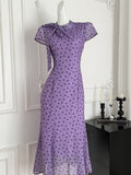 Asymmetric Lilac Polka Dot Midi Dress