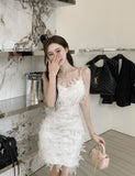 Three-dimensional flower sling slim dress