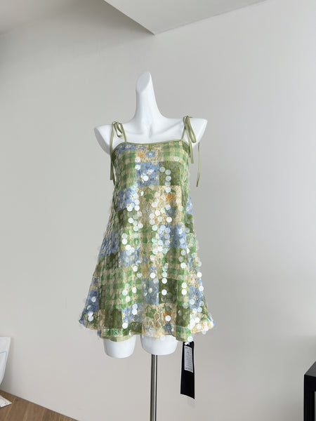 Glamorous Green Sequin Tie - Straps Mini Dress