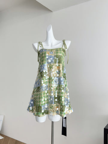 Glamorous Green Sequin Tie - Straps Mini Dress