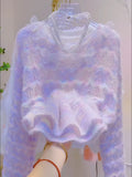 Delicate Butterfly Ruffled Pastel Sweater