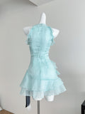 Layered Ruffles Asymmetric Light Blue Dress