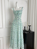 Floral Print & Ruffled Layers Elegant Strappy Dress