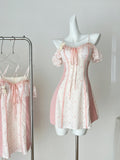 Sweet Pink and White Off Shoulder Mini Dress