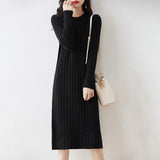 Elegant Cozy Long Sleeves Taupe Pleated Midi Sweater Dress