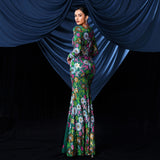 Long Sleeves Floral Trumpet Mermaid Prom Dress