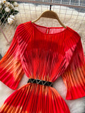 Red and Orange Pleated Dress