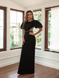 Black Cutout Puff-Sleeve Party Dress