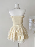 Exquisite Cream Corset Style Ruffled Skirt Set