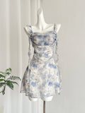 Elegant Blue Watercolor Print Summer Dress