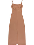 Spaghetti Strap Ruched Khaki  Midi Bodycon Dress
