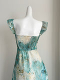 Ruffled Layers Turquoise & White Maxi Dress