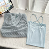 Light Blue & White Striped Halter Midi Dress