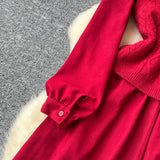 Knit Vest Overlay Red Button-Down Layered Dress
