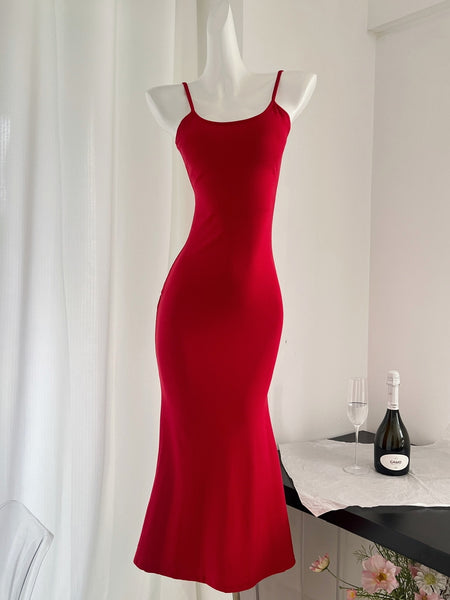 Spaghetti Straps Hollow Butterfly Red Bodycon Dres