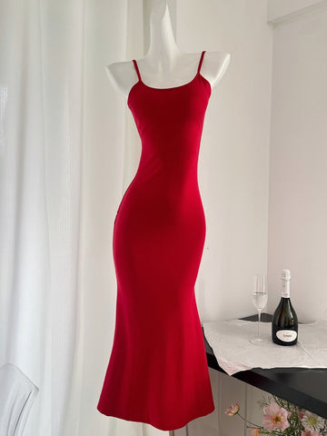 Spaghetti Straps Hollow Butterfly Red Bodycon Dres