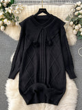 Playful Pom-Poms Red Cable Knit Dress