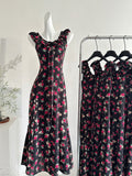 Ruffled Black Floral Print Maxi Dress