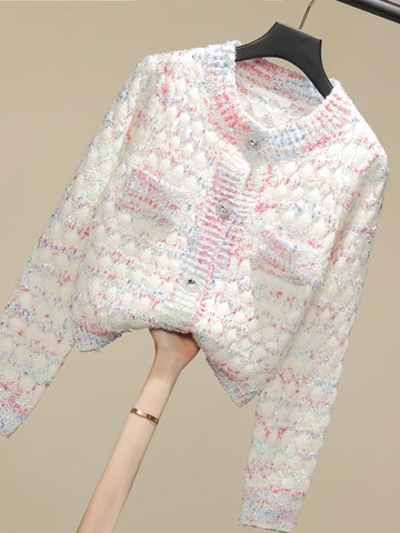 Fashionable Cardigan With Diamond Metal Buckle Bottom