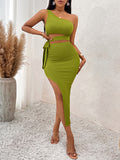 Cut Out Olive Green Asymmetrical Dress